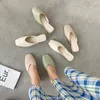 Pantoufles Bref Chunky En Bois Talons Bas Couverture Bout Femmes Rétro Carré Mules Diapositives Anti-dérapant Slingback Couture Sandalias Mujer