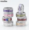 Vecalon 8 Colors Birthstones Ring White Gold 가득한 공주 컷 지르콘 크리스탈 웨딩 밴드 여성을위한 Drop Jewelry2962101