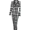 Set di pantaloni a due pezzi Donna Plaid Colletto rovesciato Cappotti Cintura Manica intera Vita midi Pantaloni a matita Abito da ufficio Lady Regular Fit 231226