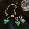 Necklace Earrings Set Fashion Trend For Women Classic Unique Heart Design Drip Glaze Metal Material Green Jewelry Gift