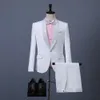 2023 Nya mäns tre-stycken koreansk stil kostym Slim White Professional Best Man Groom Dress med Bow Tie Tuxedo