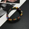 Bangle Vintage Stainless Steel Men's Multi-Layer Woven Bracelet Natural Agate Beads Leather