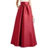 Kjolar kvinnor höst faux satin maxi kjol a-line golvlängd hög midja elegant vintage casual lång mantel