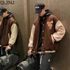 American trend Baseball Uniform Women Patchwork Embroid Varsity Letterman Jackets Men Bomber Jacket Unisex Street College Brown 231225