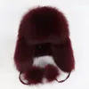 On Sale 100% Real Fox Fur Women's Russian Ushanka Trapper Snow Skiing Hats Caps Earflap Winter Ladies Fox Fur Bomber Hat 231225
