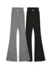 QWEEK Y2K Vintage Gray Flare Pant Korean Fashion Basic Black Flared leggings Harajuku Retro Casual Knitted Sweatpants 231226