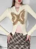 Kvinnors T-skjortor Personlighet Y2K Butterfly Design Women T-shirt Streetwear Slim Harajuku Split Crop Top Long Sleeve Vintage All Match Tees