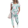 Women's Two Piece Pants 2 Pcs/Set Chic Women Blouse Trousers Set Soft T-shirt Rich Colors Pockets Lady Summer Suit Dress-up