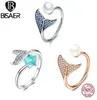 BISAER 100 925 Sterling Silver Ring Female Mermaid Tail Adjustable Finger Rings for Women Wedding Engagement Jewelry S925 GXR286 9544926