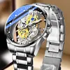 Montre pour Homme Montre à Quartz étanche pour Homme 42 mm Montre mécanique entièrement Automatique en Acier Inoxydable Double Face Transparente Creuse Lueur de Nuit