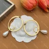 Big Letter Circle Diamond Earrings Pearl Rhinestone Golden Eardrops Crystal Pendant Hoop Danglers With Box