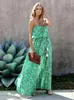 Abiti casual Fitshinling Moda senza spalline Abito lungo Abbigliamento donna Sexy Split Slim Maxi Femminile Verde Pareo Bohemian 2023