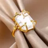 Zircon Heart Rings for Women 14k Yellow Gold Golden Color Open Ring 2024 Trend Design Female Couple Wedding Waterproof Jewerly