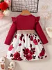 1 7 anni bambini ragazze anno vestito rosso gonna a fiori a maniche lunghe per il compleanno festa di nozze indossare moda autunno abiti 231226