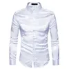 Chemise en soie pour hommes, manches longues, revers, simple boutonnage, noir, or, Satin, décontracté, Slim Fit, vêtements sociaux formels pour hommes, 231226