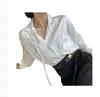 Femmes Soie Blouses Hommes Designer T-shirts avec lettres broderie mode manches longues T-shirts Casual Tops Vêtements Noir Blanc4572