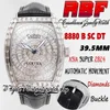 Abf cintree curvex abf8880 c d eta a2824 Automatyczna męska zegarek Bagiete Baguette Diamonds obudowa lodowana diamentowa diamentowa tarcza czarna skóra Str283i