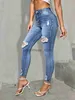 Calças de brim femininas azul rasgado buracos jeans magros ajuste alto estiramento angustiado jeans apertados jeans femininos roupas j231226