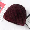 Russia Winter Lady Natural Mink Fur Beanies Hat Knit Warm Striped Genuine Mink Fur Caps Women Good Elastic Real Mink Fur Hat 231225