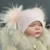 Missjanefur Winter Angora Knitted Hats Infant Babyかわいいダブルポンビーニーハット幼児卸売子供の子供ウォームキャップ231225