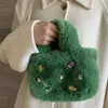 Winter Artificial Rabbit Hair Tote Bag Color Diamond Design Women's Soft Faux Fur Handbag Small Fluffy Causal Plush Purses 231226