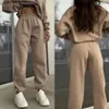 Casual Long Sleeve Sweatshirts and Trousers Fleece Two Piece Sets Lady Suit 2024 Women's Tracksuit Autumn Warm Hoodie 231225