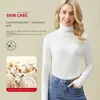 Roupa interior térmica de inverno feminino gola de pilha roupas térmicas para mulher de inverno proteína de caxemira magro ajuste elástico camiseta topos 231226