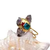 YYGEM Natural Purple Amethyst Point Druzy Rough Blue Crystal Ring Gold Plated Adjustable Gems Ring 231225