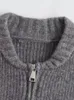 Women's Knits Knit Grey Sweater For Women Fashion Zipper O-necke Long Sleeve Sweaters Female 2023 Autumn Winter High Street Lady Outwear