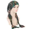 Ethnic Clothing Women's Muslim Hijab Leaves Flower Print Hat Turban Cap Cover Scarf Wrap Pre-Tied Braids Long Tail Headwear Stretch Bandana