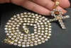 Золотое, серебряное цветное позолоченное ожерелье с подвеской из циркона Анк и теннисной цепочкой, комплект мужских ювелирных изделий в стиле хип-хоп2489403