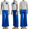 Dwuczęściowe spodnie kobiet 2 zestawy kobiet 2024 Spring Summer Fashion Białe topy i niebieskie kombinezony o szerokiej nogi stroje afrykański