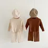 Conjuntos de roupas 2023 Ins Coreano Primavera Outono Criança Bebê Meninos 2 PC Roupas Set Malha Camisola Manga Longa Stretch Top Calças de Cordão