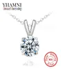 YHAMNI luxe grand 8mm 2 Ct CZ Diamant pendentif collier mode Diamant étincelant collier en argent massif bijoux pour femmes XF1831174778