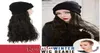 Breda randen hattar syntetiska långa lockiga stickade skidåkning vinter med hår peruk mössa bifogad hatt för flicka hänger naturlig bomull gör 129410486