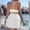 Women's Swimwear Pareo Swimming Cover Up For Women Bath Exits Female Clothes Summer 2023 Beach Suit Pleated And Hollowed Out Two Piece Set