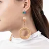 Boucles d'oreilles géométriques pendantes coréennes pour femmes et filles, surdimensionnées, rondes, en paille, Style osier, bijoux, accessoires de plage d'été