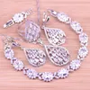 Bracelets Big Water Drop White Crystal Mark Sier Color Costume Jewelry for Women Drop Earrings Ring Necklace with Bracelet Set