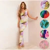 Casual Dresses Printed Pleated Camisole Dress Eleagnt Tie-Dyed V Neck Suspender Woman Sexy Ruched Bodycon