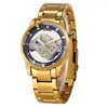 Наручные часы Светящиеся кварцевые часы для мужчин Деловая мода Наручные часы Синий прозрачный циферблат Дизайн Имитация механических роскошных золотых часов