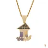 Colares de pingente que armadilham casa cz bling roxo gelado micro pavimentado colar para homens hiphop jóias8638904 gota entrega jóias pe dh1wx