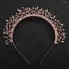 Hoofddeksels roze kristal bruids zendspoel kroon handgemaakte bruid partij hoofd sieraden bruiloft hoofdband haaraccessoires trendy tiara voor vrouwen