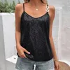 Tanques de mujer para mujer Lentejuelas Camisetas sin mangas Moda casual Cuello en V Correa de espagueti Chaleco sin mangas sexy Clubwear Camiseta Mujer Verano