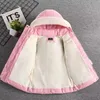 Envoyer des gants hiver filles veste chaude col de fourrure princesse manteau à capuche fermeture éclair vêtements d'extérieur cadeau d'anniversaire 3-8 ans enfants vêtements 231226