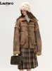 Lautaro inverno oversized legal bonito falso casaco de pele carneiro feminino bolsos luxo designer roupas shearling jaqueta couro 231226
