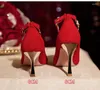 SURET Buty Bride Red High Heels Kobiety Wedding Chinese Style Xiuhe Size 31-43