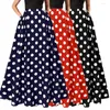 Kjolar hög midje kjol a-line stor swing elegant kvinnors maxi med färgmatchande pricktryck för prom
