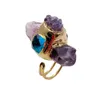 YYGEM Natural Purple Amethyst Point Druzy Rough Blue Crystal Ring Gold Plated Adjustable Gems Ring 231225