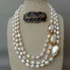 Yygem 20 "3ストランド培養バロック淡水真珠のネックレスケシパールゴールドカラーエッジコネクタ女性用231225