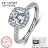 YHAMNI Sent Certificate Luxury 10%% Original 925 Silver 8 8mm 2 Carat Square Crystal Zirconia Diamond Wedding Rings for Women232p